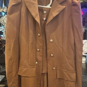 Elegant Tan Women's Blazer with matching skirt